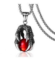 Медальон Dragon Claw Stainless Steel Necklace Red Crystal