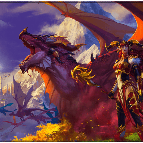 Килимок ігрова поверхня Blizzard World Of Warcraft Dragonflight Alexstrasza and Dragon XL Варкрафт (90*42 cm) 